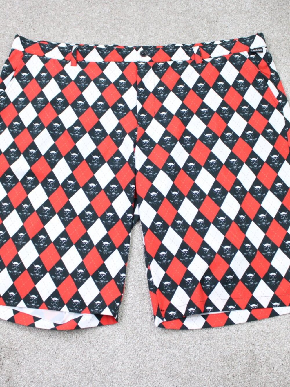 Tattoo Golf Shorts Mens 44 Black/Red Argyle Golf 13" Performance Polyester Skull